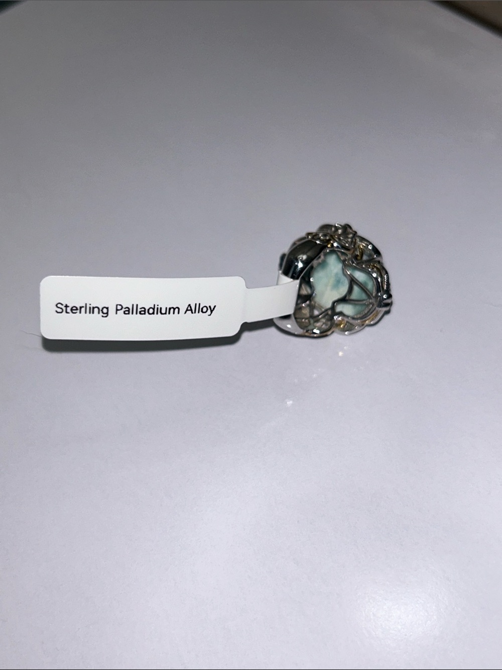 Gems en Vogue Sterling 18K Accent Genuine Larimar Blue Topaz Gemstone Ring Boho - Picture 9 of 12